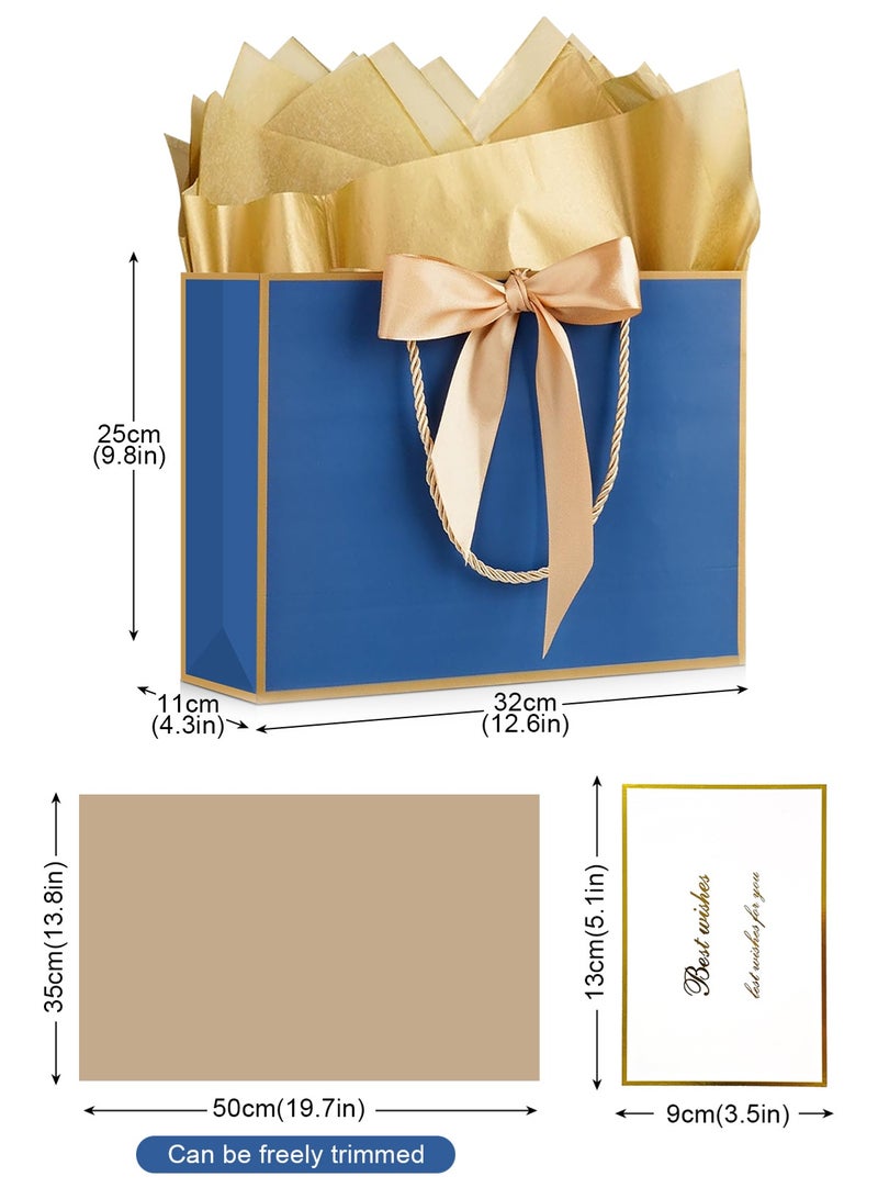 Gift Bag, 2PCS Gift Bags Large with Ribbon and 2 Greeting Cards 4 Tissue Paper, Portable Paper Gift Bag Luxury Bag with Handles, Birthday Gift Bags,Present Bags for Wedding Party Mothers Day Valentines Day  Baby Shower(12.6" x 9.8" x 4.3"/32X25X11CM) - view 2